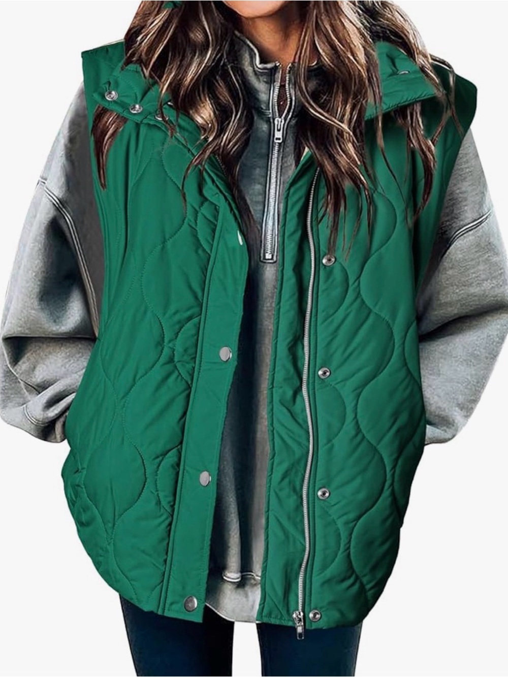 Quilted Hooded Puffer Vest - Green
